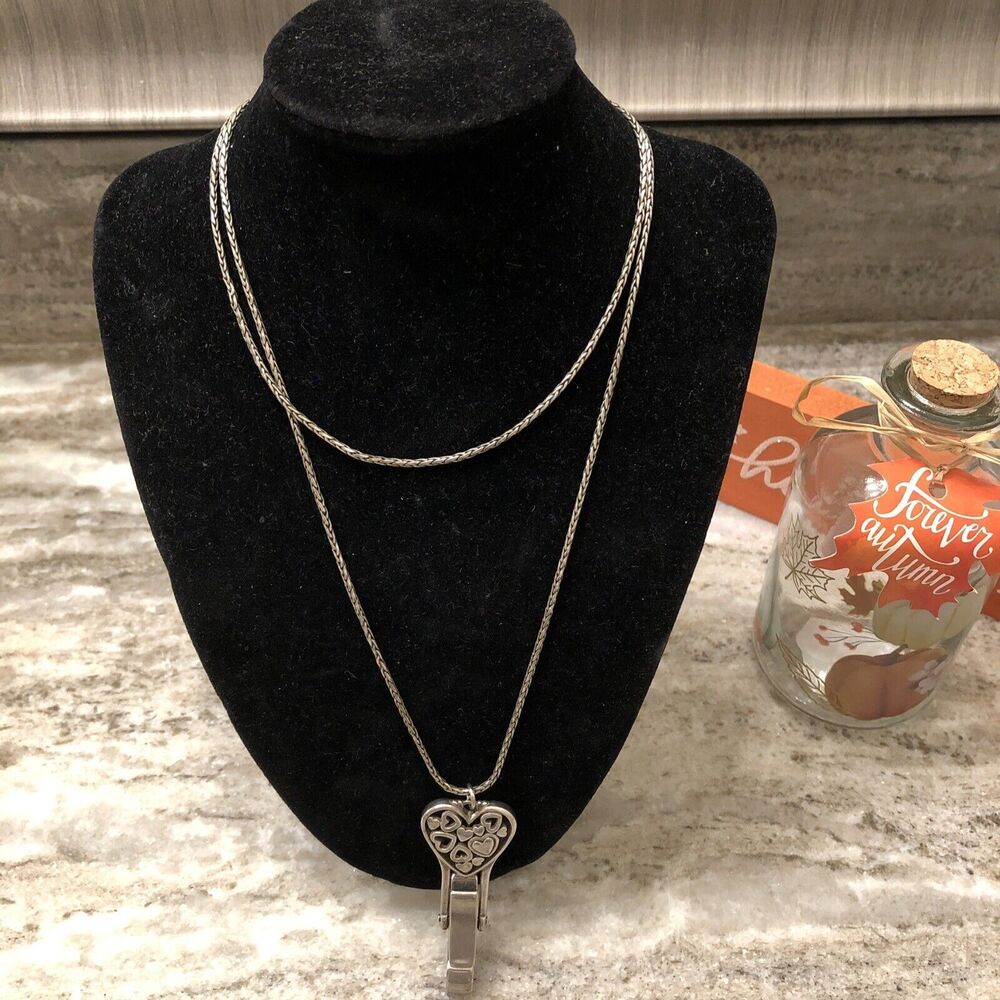 Brighton Reno Heart Lanyard Clip Badge Holder Necklace Silver Plated